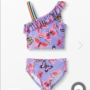 Hanna Andersson NWT One Shoulder Ruffle Tankini Swimsuit Butterfly Multi 2T 85